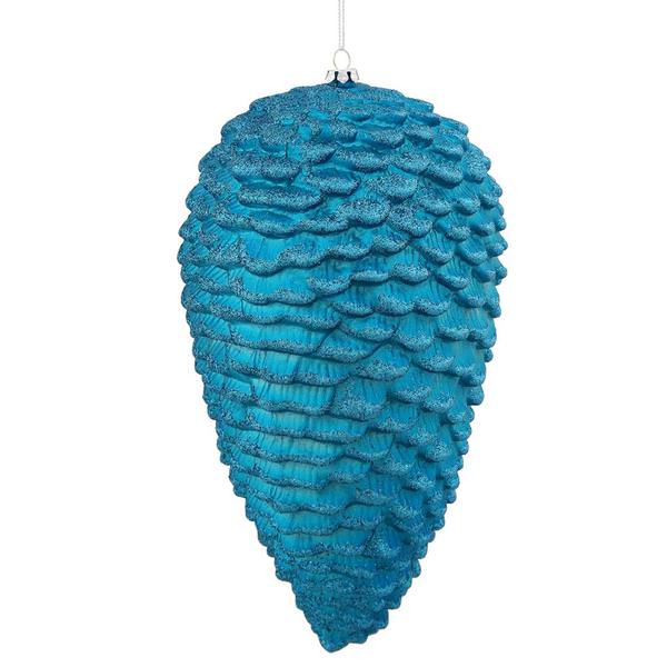 10" Teal Matte Glitter Pine Cone Ornament