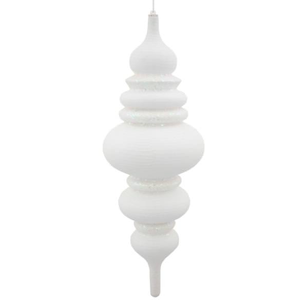 23" White Matte Glitter Brushed Finial Ornament