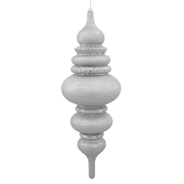 23" Silver Matte Glitter Brushed Finial Ornament