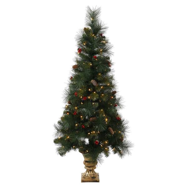 4' Artificial Mixed Pine 100 Clear Miniature Lights with Berries and Pine Cones