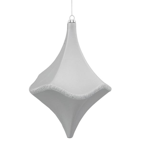 8" Silver Matte Glitter Cut Drop Ornament