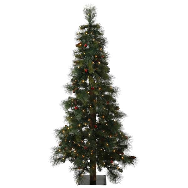 5' Artificial Mixed Pine Alpine 150 Clear Lights with Pine Cones and Berries