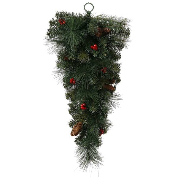 30" Artificial Mixed Pine Teardrop with Berries and Pine Cones
