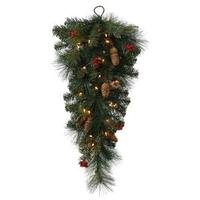 Vickerman 30" Artificial Mixed Pine Teardrop 35 Clear Miniature Lights with Berries and Pine Cones