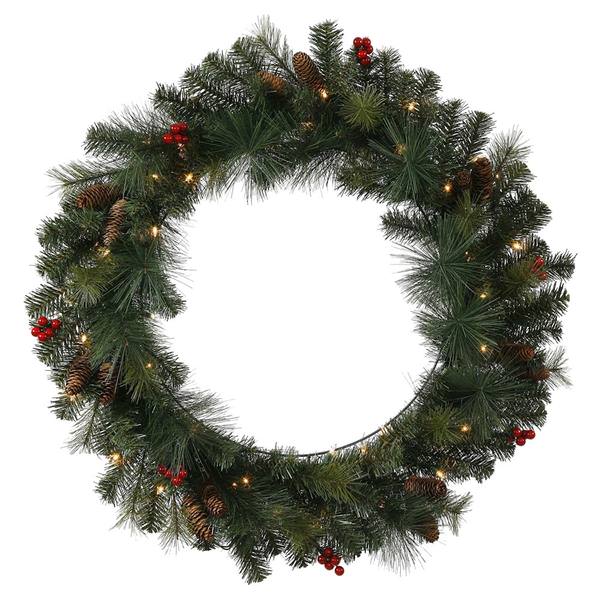 24" Artificial Mixed Pine 35 Clear Miniature Lights with Berries and Pine Cones
