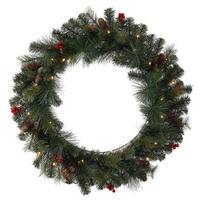 Vickerman 30" Artificial Mixed Pine 50 Clear Miniature Lights with Berries and Pine Cones