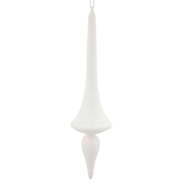 12" White Matte Glitter Finial Drop Ornament