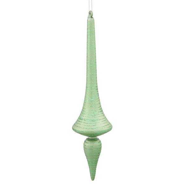 12" Celadon Green Matte Glitter Finial Drop Ornament