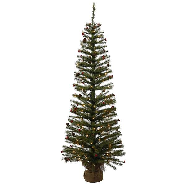 4' x 26" Artificial Fresh Pistol Pine 70 Clear Miniature Lights with Berries and Pine Cones