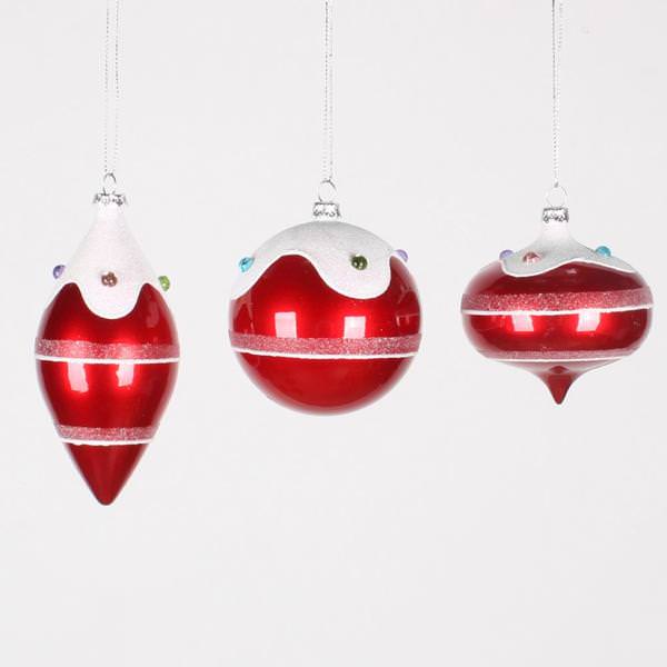 3-5" Red Candy Jewel Assorted Ornament (3 pack)