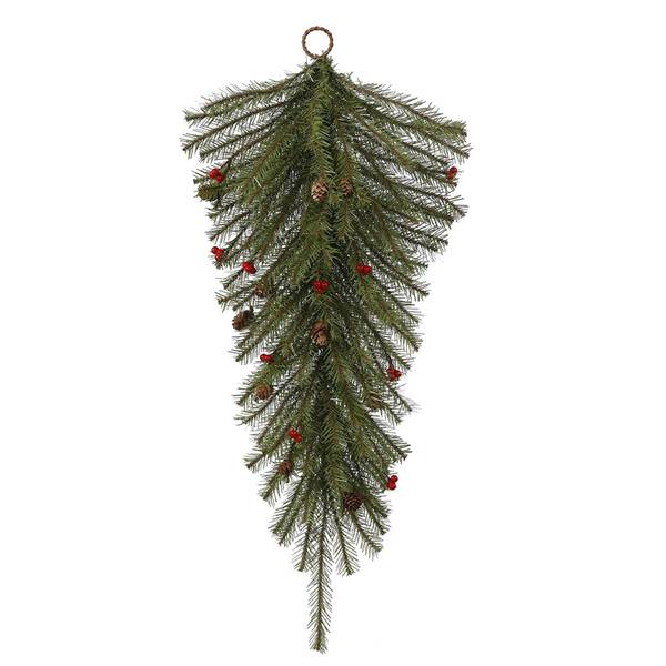 30" Artificial Fresh Pistol Pine Teardrop 35 Clear Miniature Lights with Berries and Pine Cones