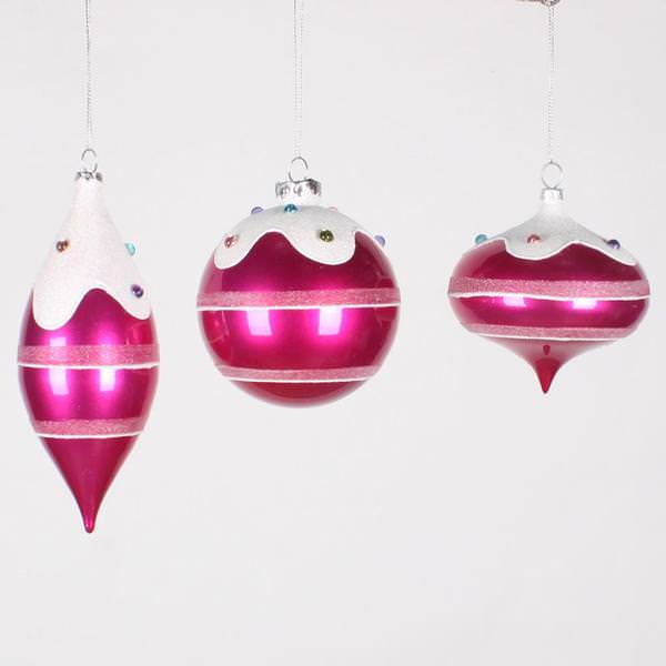 4-7" Cerise Candy Jewel Assorted Ornament (3 pack)