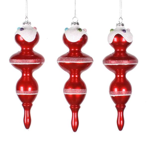 7" Red Candy Snow Jewel Finial Ornament (3 pack)