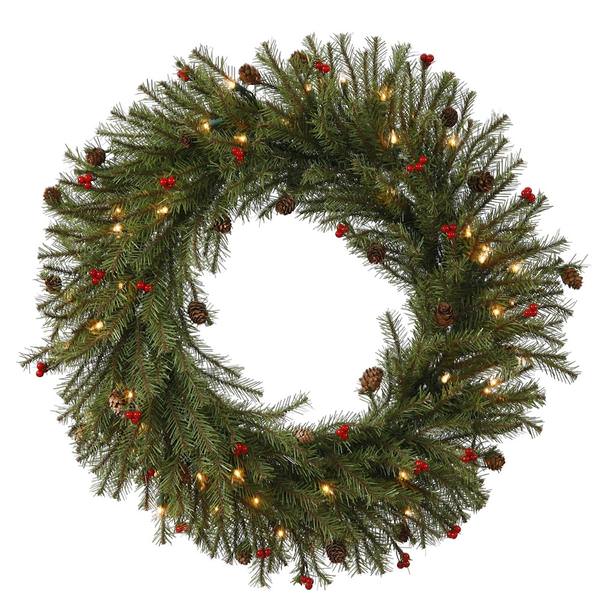 30" Artificial Fresh Pistol Pine 50 Clear Miniature Lights with Berries and Pine Cones