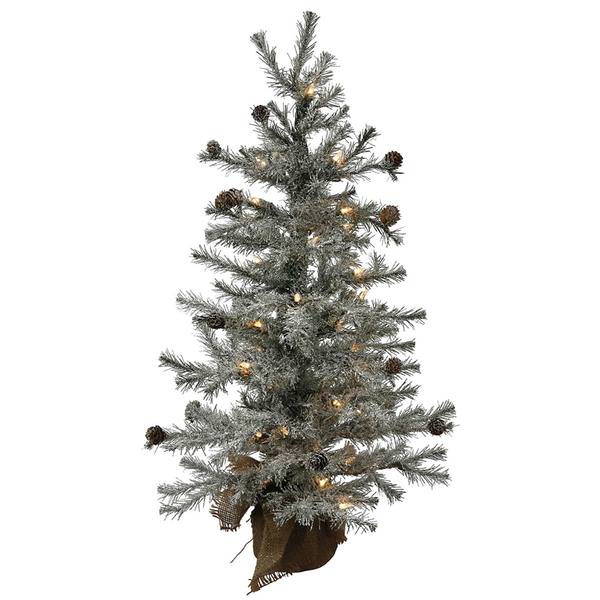 24" x 16" Artificial Frosted Pistol Pine 35 Clear Miniature Lights with Pine Cones