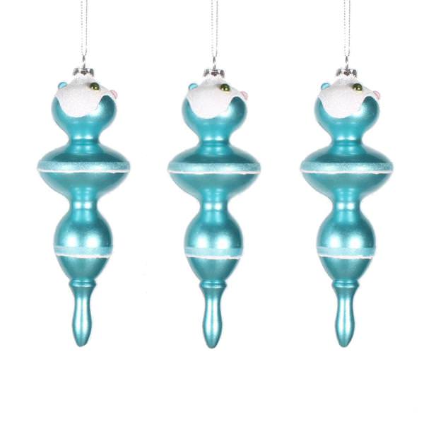 7" Teal Candy Snow Jewel Finial Ornament (3 pack)
