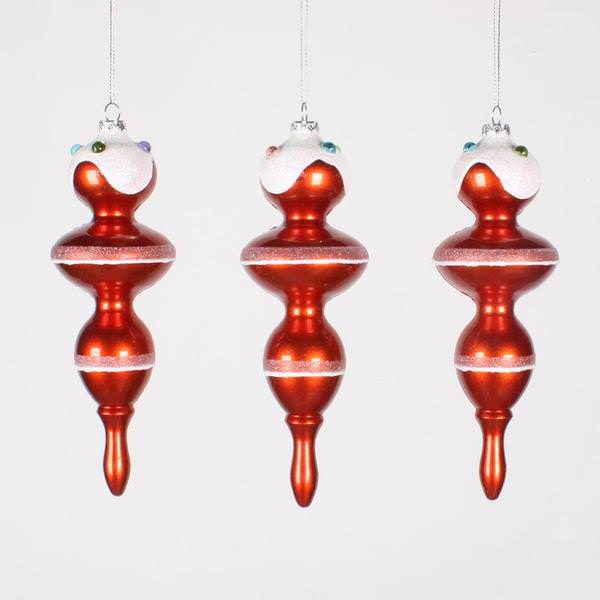 7" Orange Candy Snow Jewel Finial Ornament (3 pack)