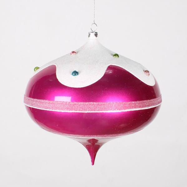 6.4" Cerise Candy Snow Jewel Onion Ornament