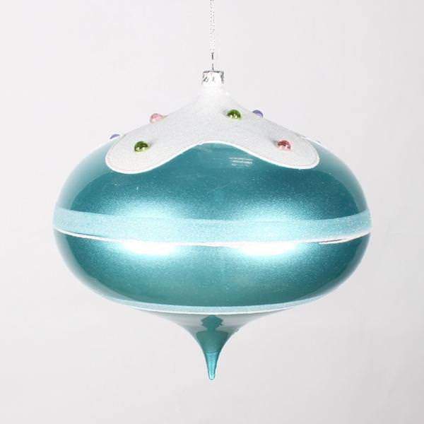 6.4" Teal Candy Snow Jewel Onion Ornament
