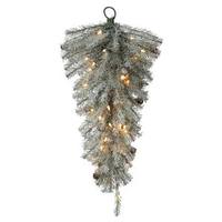 Vickerman 30" Artificial Frosted Pistol Pine Teardrop 50 Clear Miniature Lights with Berries and Pine Cones