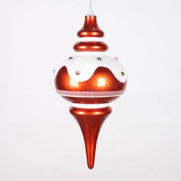 10" Orange Candy Snow Jewel Finial Ornament