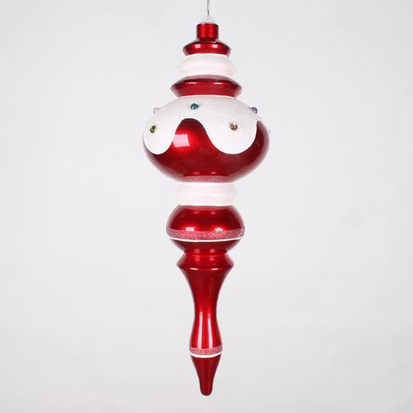 14" Red Candy Snow Jewel Finial Ornament
