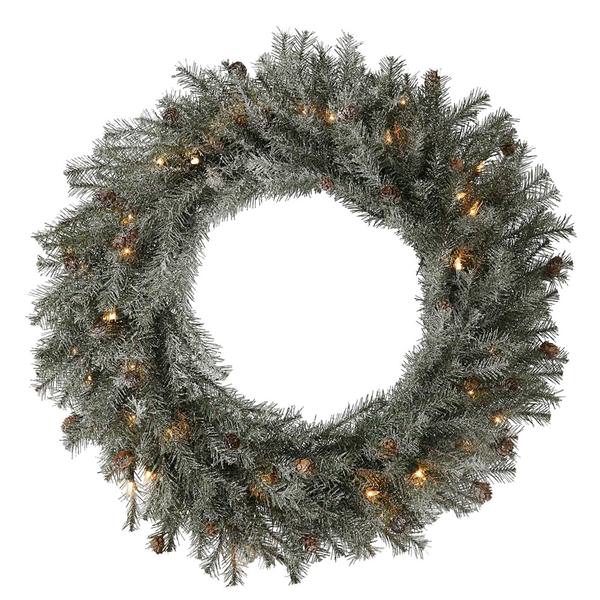 24" Artificial Frosted Pistol Pine 35 Clear Miniature Lights