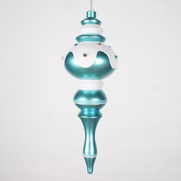 14" Teal Candy Snow Jewel Finial Ornament
