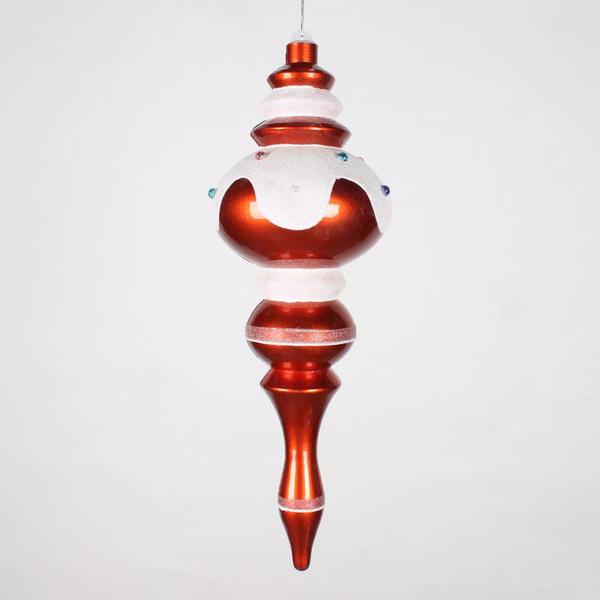 14" Orange Candy Snow Jewel Finial Ornament