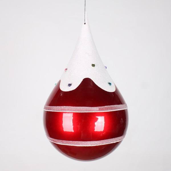 7" Red Candy Snow Jewel Teardrop Ornament