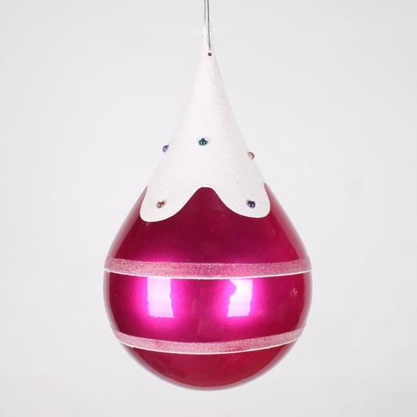 7" Cerise Candy Snow Jewel Teardrop Ornament