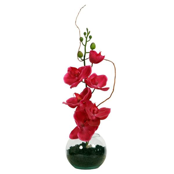 18" Artificial Hot Pink Orchid in Glass Bowl with Soil