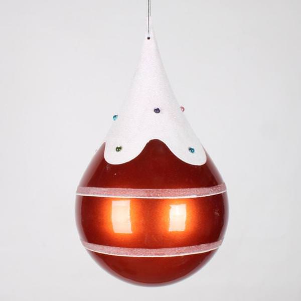 7" Orange Candy Snow Jewel Teardrop Ornament