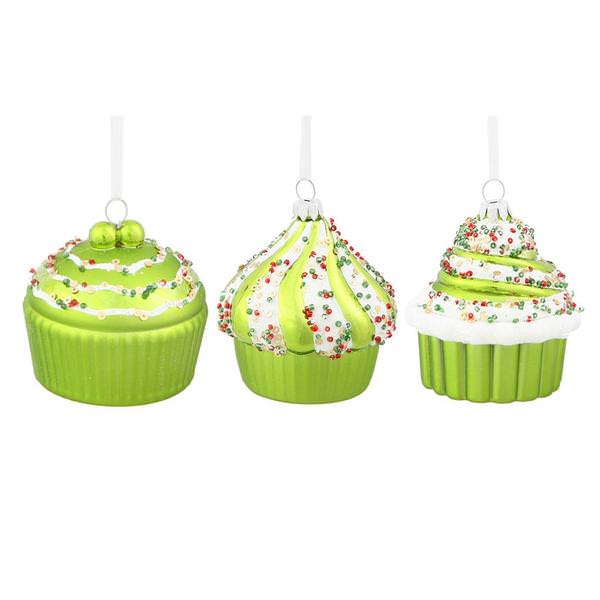 3" Lime Assorted Cup Cakes Ornament (3 pack)