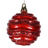 View 6" Red Candy Glitter Wave Ball Ornament