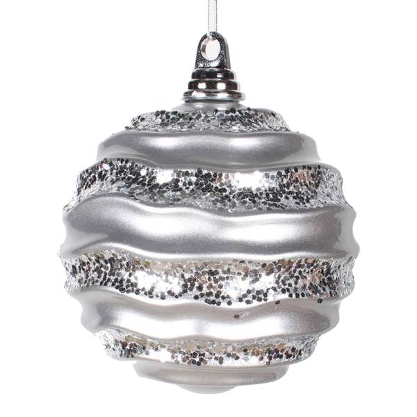 6" Silver Candy Glitter Wave Ball Ornament