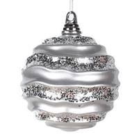 Vickerman 6" Silver Candy Glitter Wave Ball Ornament
