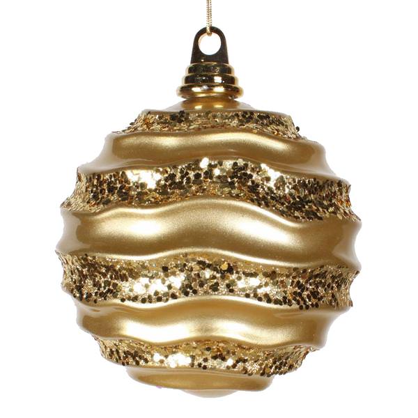 6" Gold Candy Glitter Wave Ball Ornament