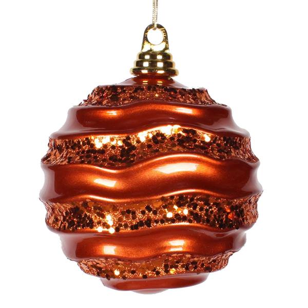 6" Orange Candy Glitter Wave Ball Ornament