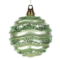 View 6" Celadon Candy Glitter Wave Ball Ornament