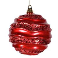 View 7.9" Red Candy Glitter Wave Ball Ornament