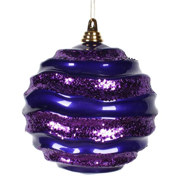 7.9" Purple Candy Glitter Wave Ball Ornament