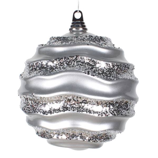 7.9" Silver Candy Glitter Wave Ball Ornament
