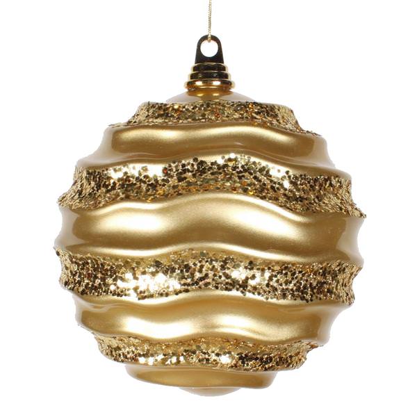 7.9" Gold Candy Glitter Wave Ball Ornament
