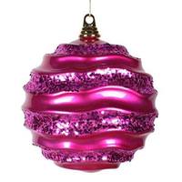 Vickerman 7.9" Cerise Candy Glitter Wave Ball Ornament