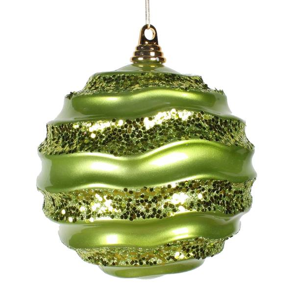 7.9" Lime Candy Glitter Wave Ball Ornament