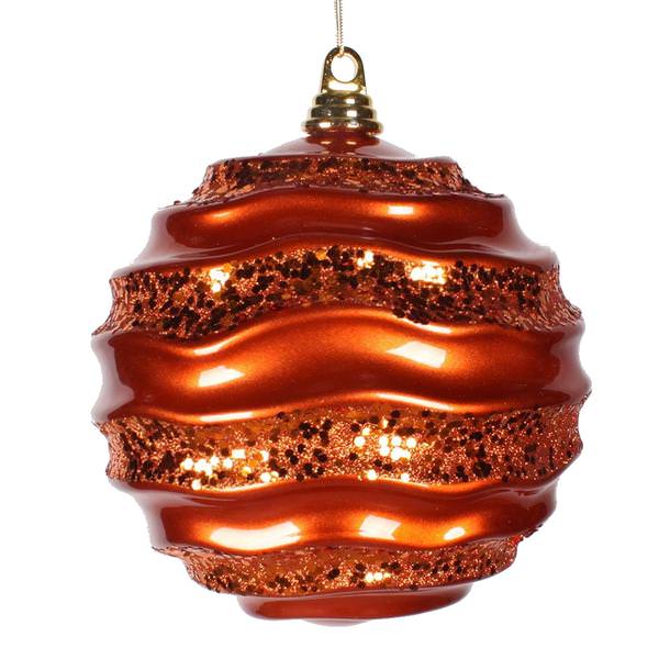 7.9" Orange Candy Glitter Wave Ball Ornament