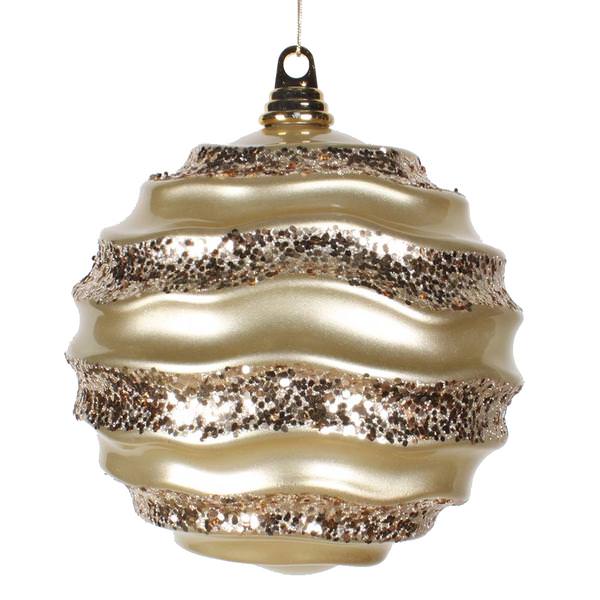 7.9" Champagne Candy Glitter Wave Ball Ornament