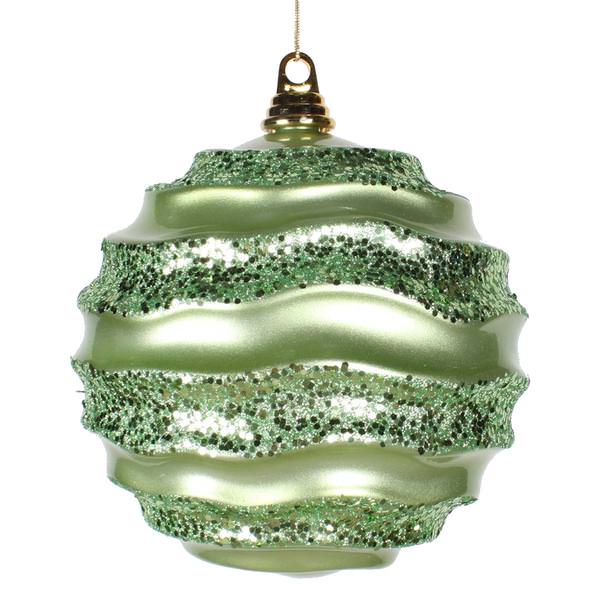 7.9" Celadon Candy Glitter Wave Ball Ornament