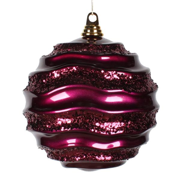 7.9" Eggplant Candy Glitter Wave Ball Ornament